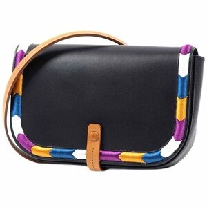 IL Bisonte Piccarda Italian Black Leather Crossbody Bag Embroidered 10.5" long